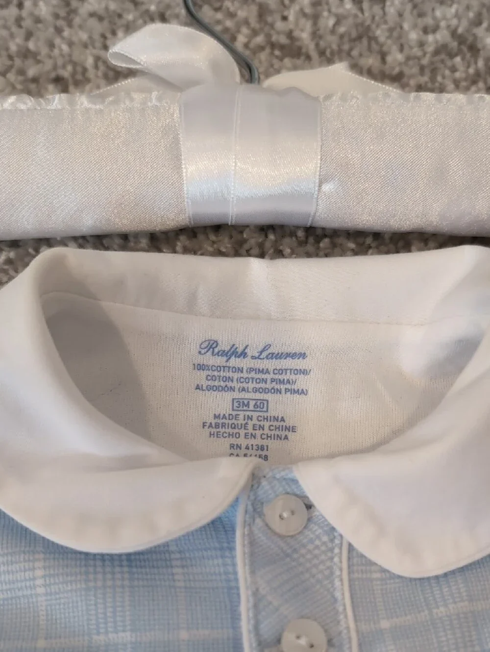 Ralph Lauren White and Light Blue Baby Polo Shortall
